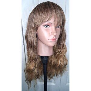 18 inch Synthetic Wavy Wig Bangs Brown Blonde Ombre Highlights Daily Cosplay NEW